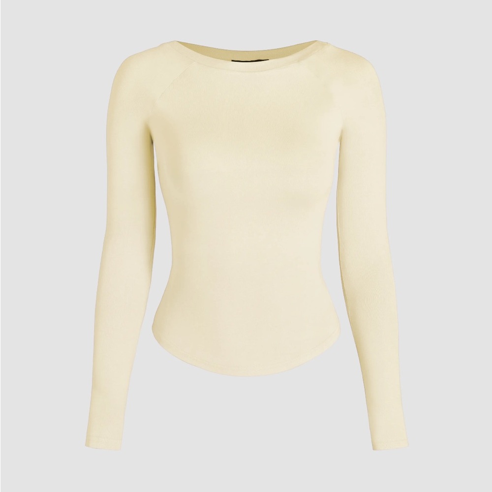 Cider ROUND NECKLINE SOLID LONG SLEEVE TEE-Size L-Butter Yellow